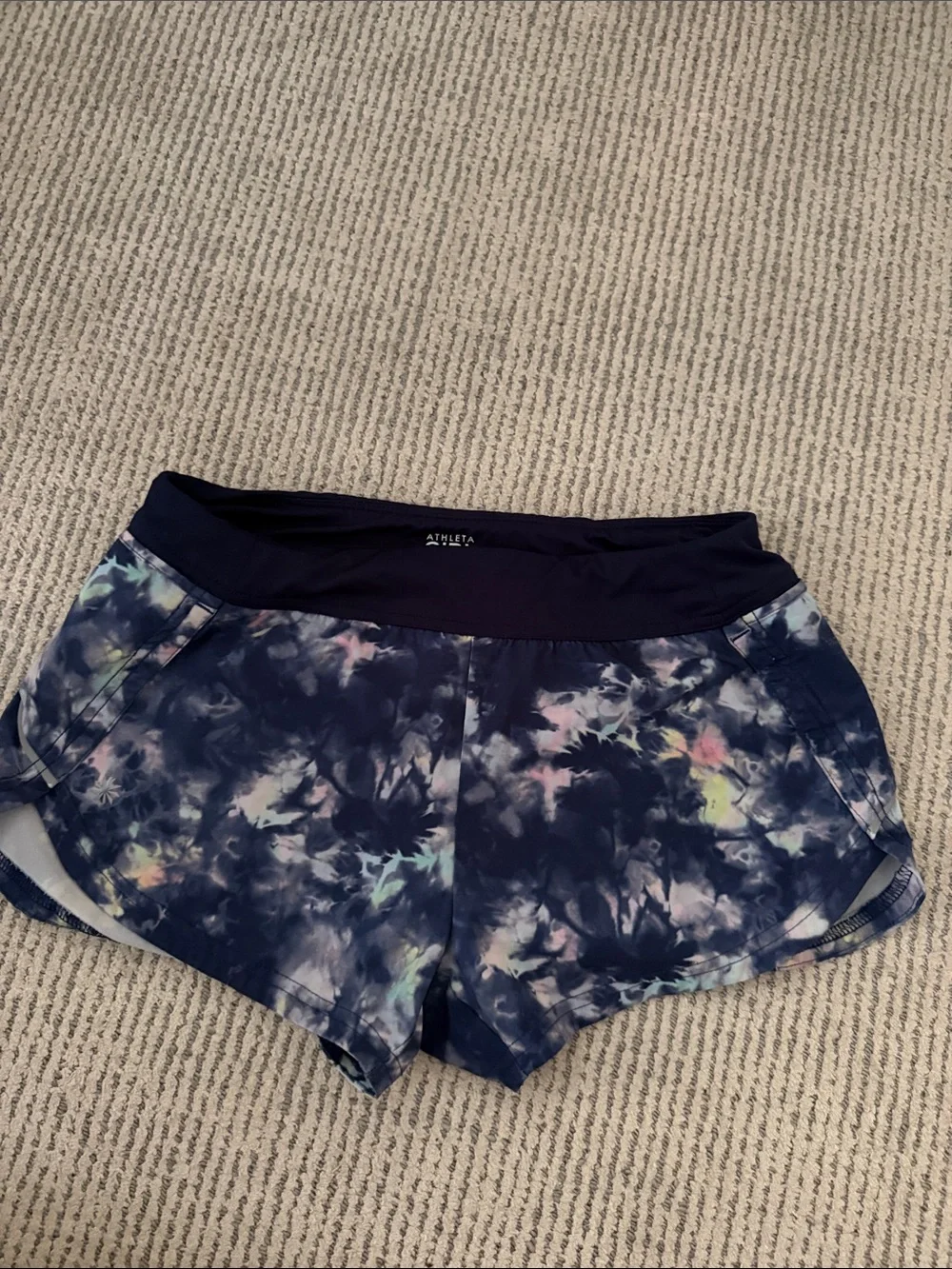 Athletes girls size XL/14  Navy Tie-Dye Athletic Shorts with Multicolor Accents